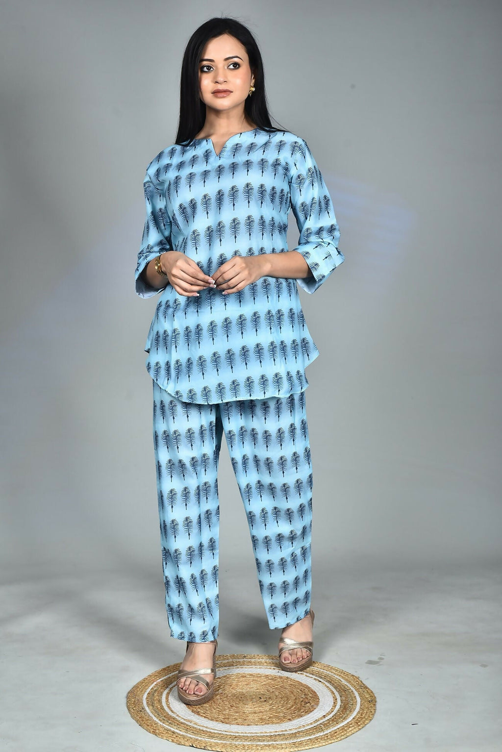Morchari Digital Print Semi Muslin Co-Ord Set Top & Trouser-Multicolor