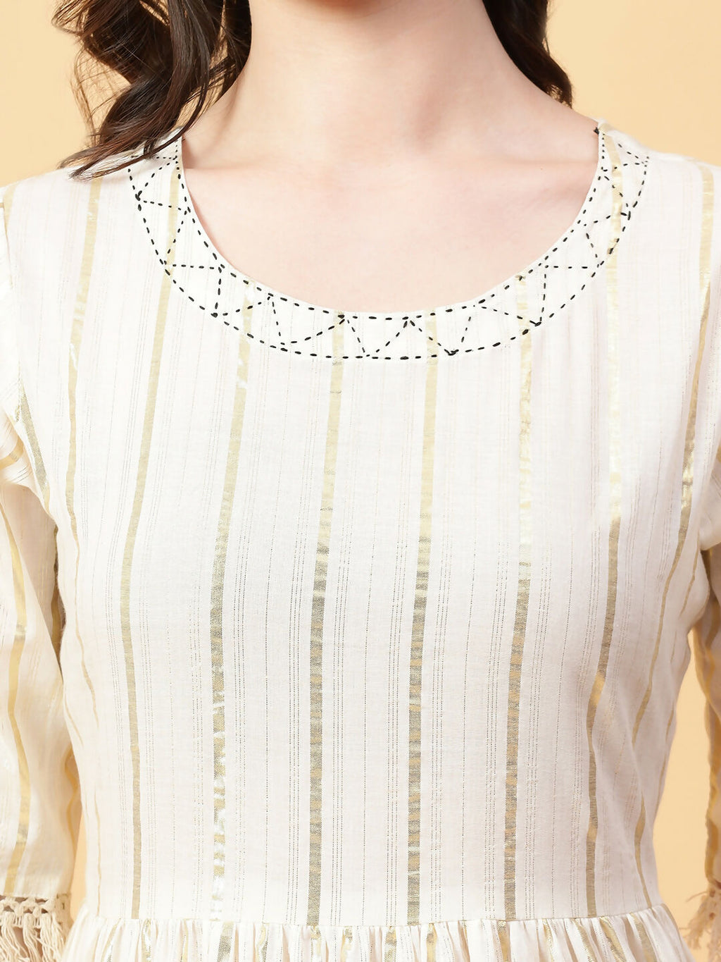 Joban Fashion Cream Cotton Lurx & Hand Work Dress