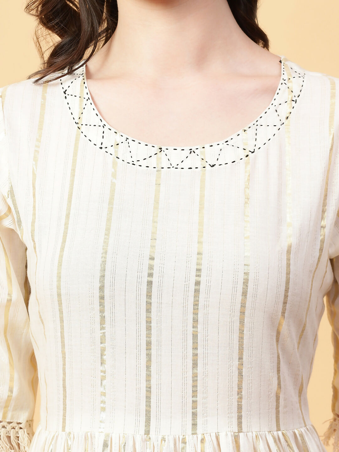Joban Fashion Cream Cotton Lurx & Hand Work Dress