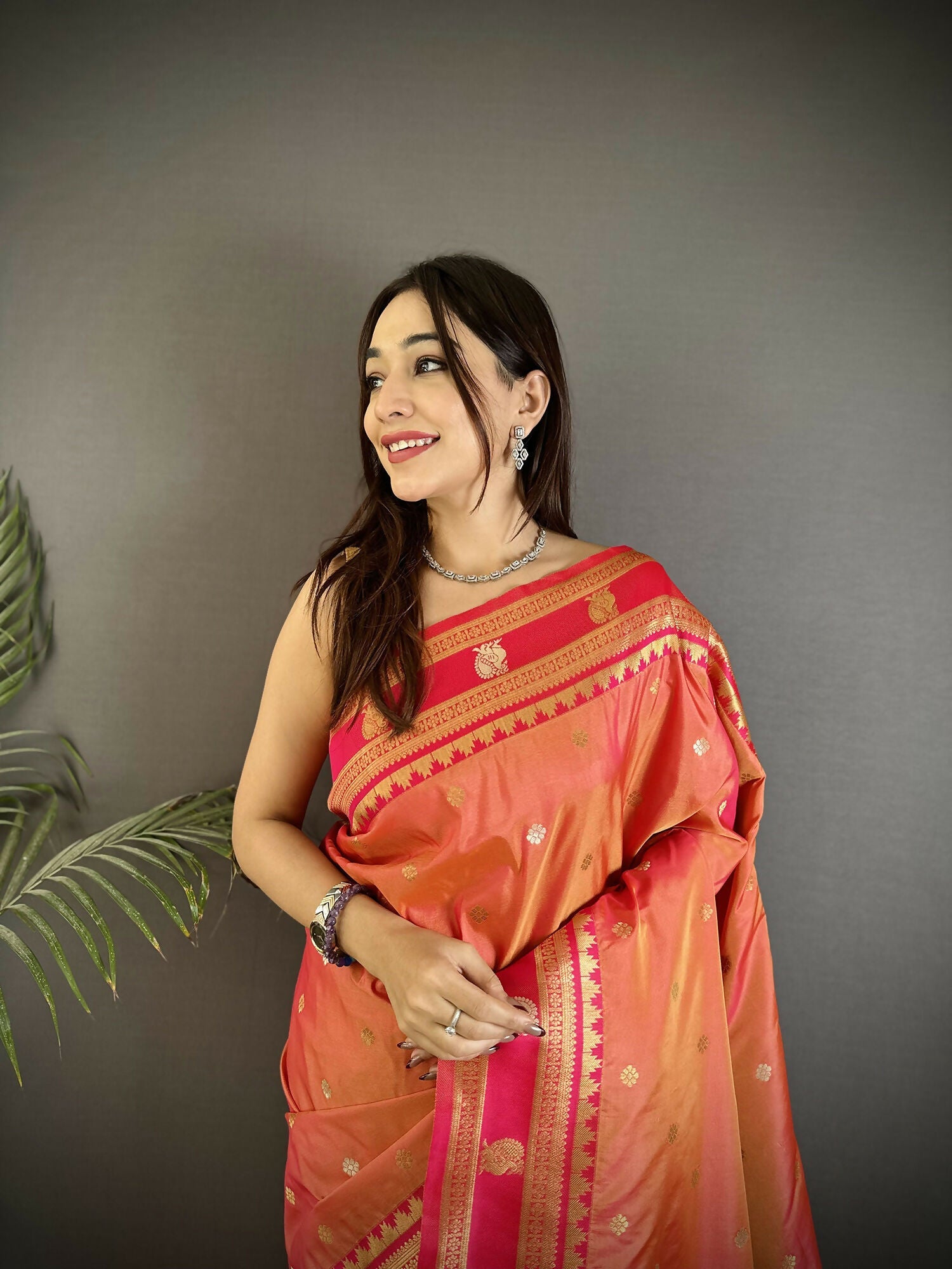 Joban Fashion Peach Banarasi Soft Silk Woven Saree