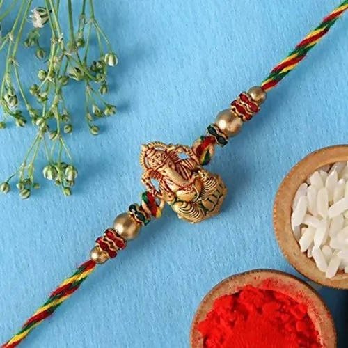 Authentic Design Ganesha Rakhi & Kaju Katli Box