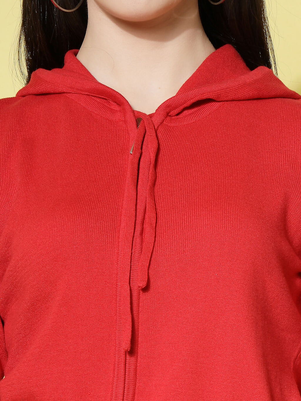 Women Winter Red Cotton Cardigan - Wool Trees