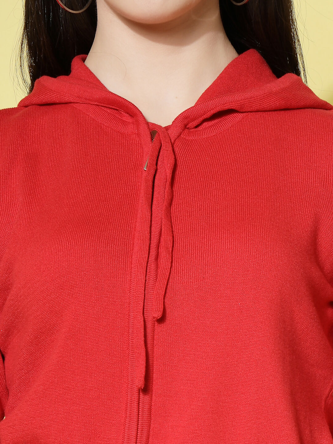 Women Winter Red Cotton Cardigan - Wool Trees