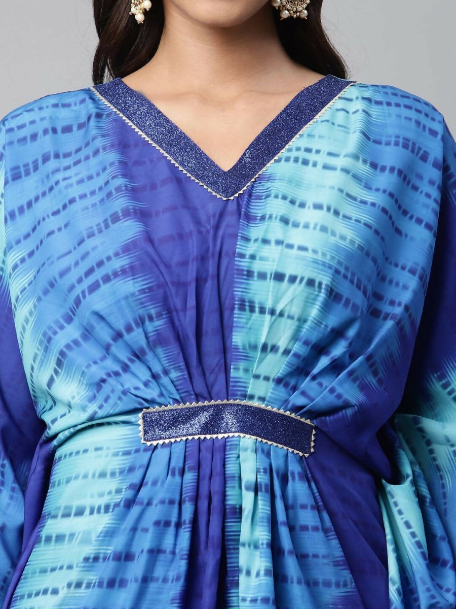 Ahalyaa Women Royal Blue Crepe Digital Printed Kaftan Kurta
