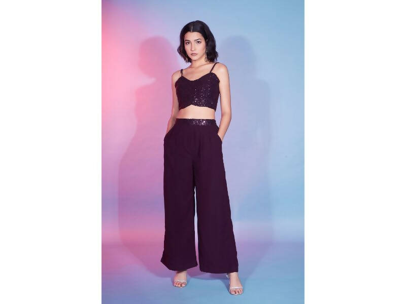 Maroon Georgette Sequence With Thread Designer Co-Ord Set - Flory