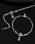 VOJ Set of 2 Traditional Stone Studded Flower Shaped Anklet