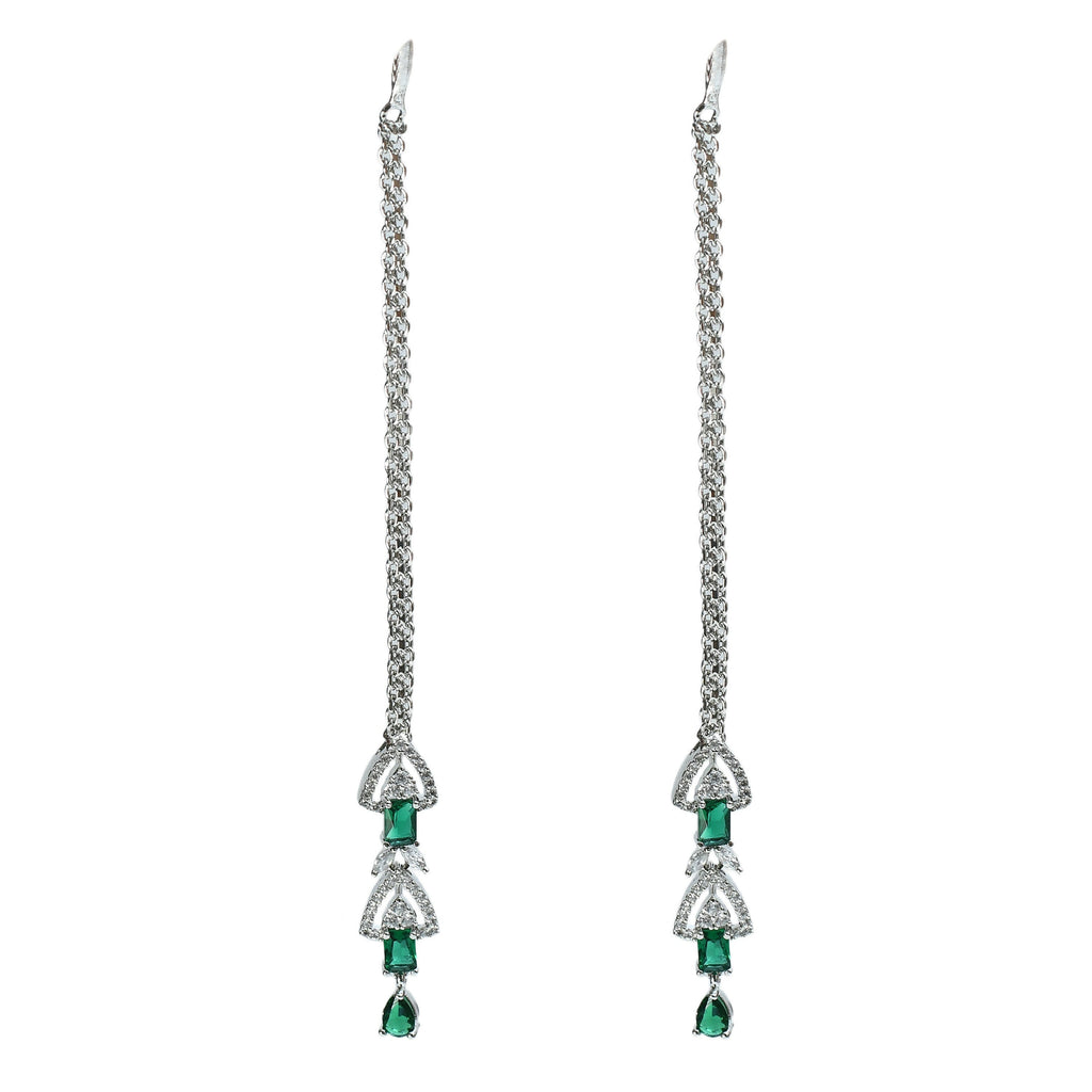 Mominos Fashion Johar Kamal Silver-Plated American Diamond Green Choker Set