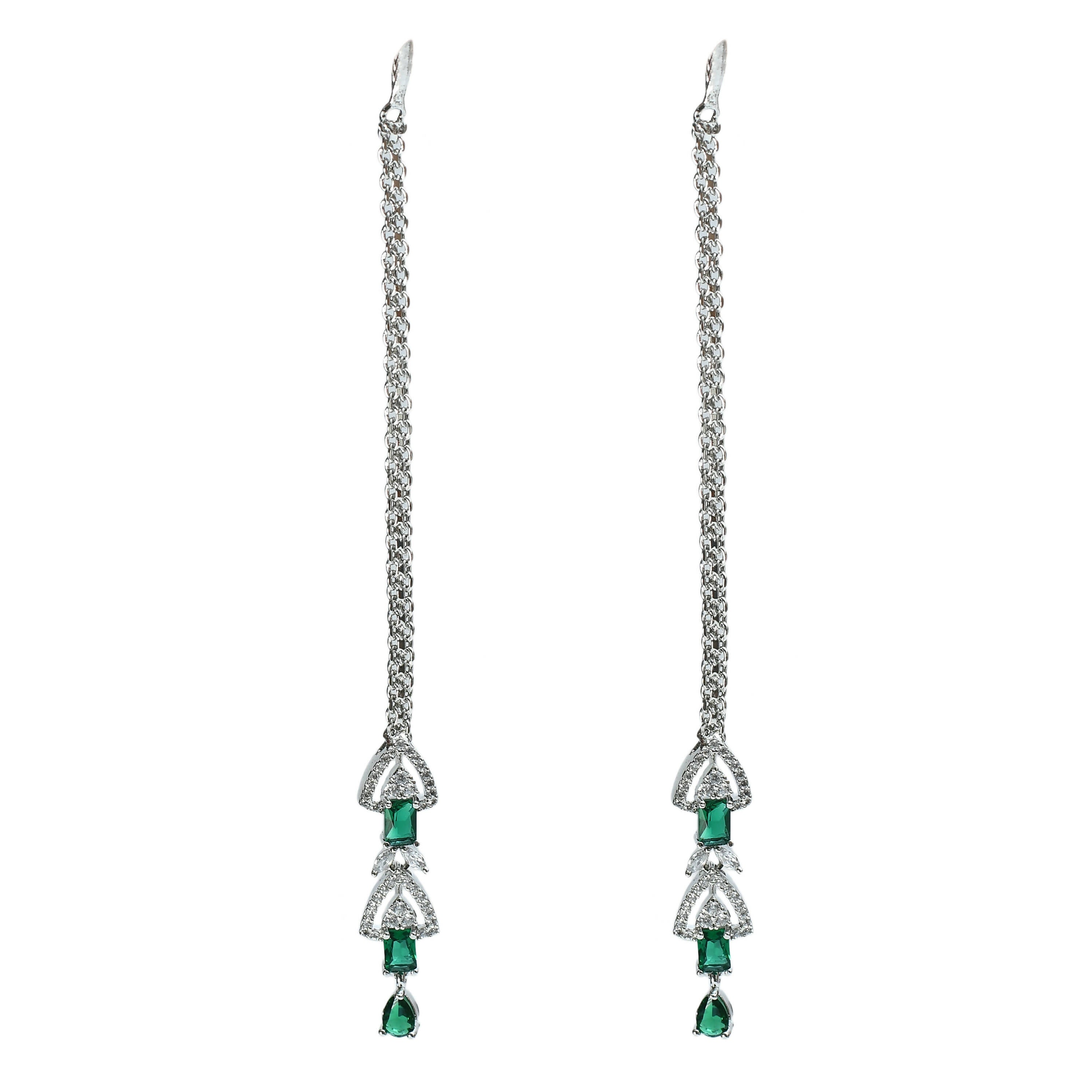 Mominos Fashion Johar Kamal Silver-Plated American Diamond Green Choker Set