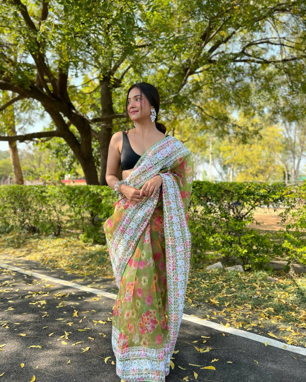 Vamsee Green Organza Saree
