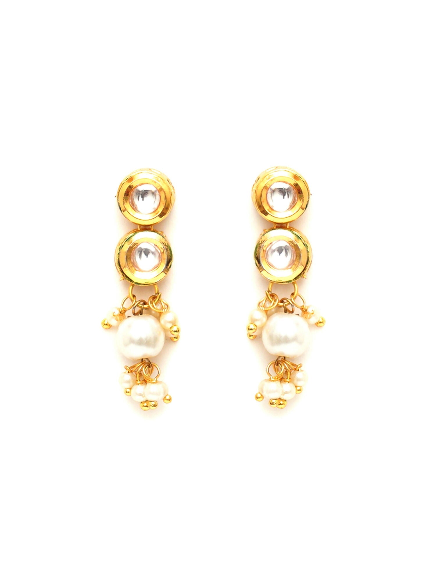 Kundan Earrings with Pearl Drops (Gold) - Ruby Raang