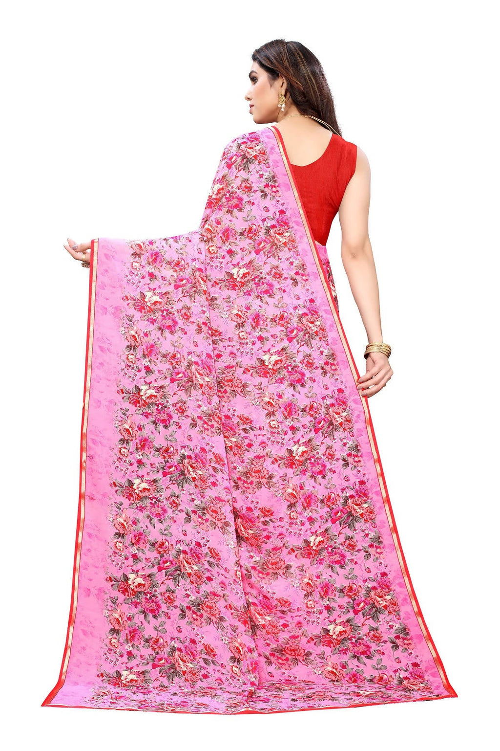Vamika Ethnic Fire Pink Printed With Lace Saree