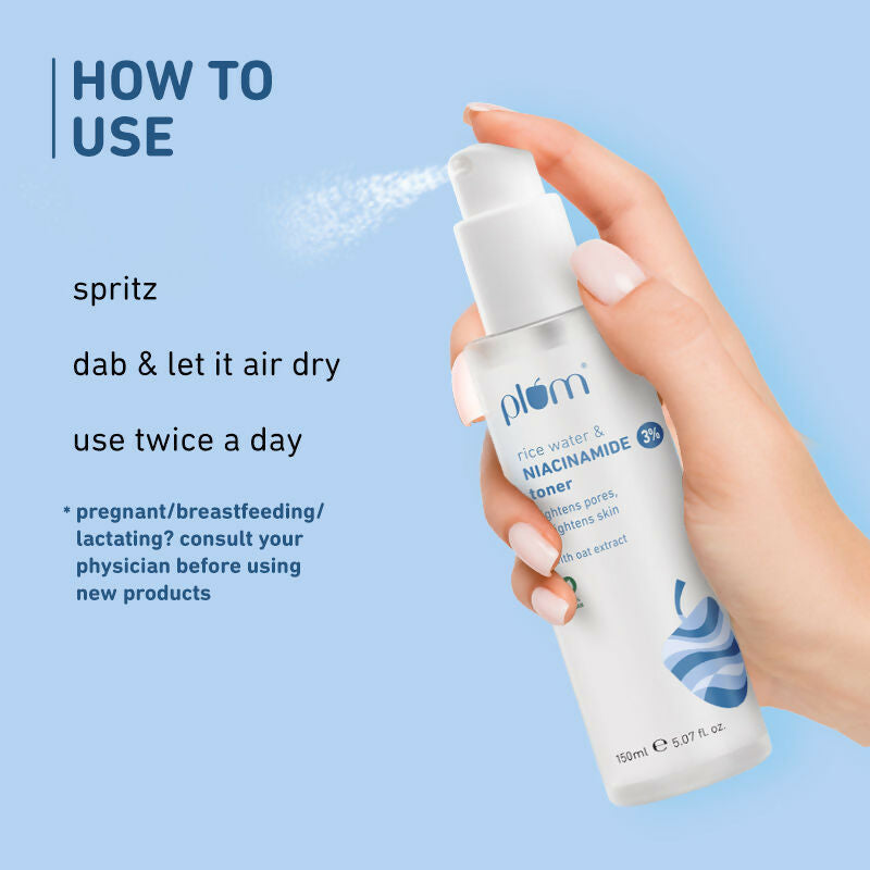 Plum 3% Niacinamide Alcohol-Free Toner and 10% Niacinamide Brightening Face Serum With Rice Water Combo
