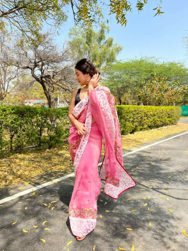 Vamsee Riddhi-Siddhi -1 Pink Organza Saree