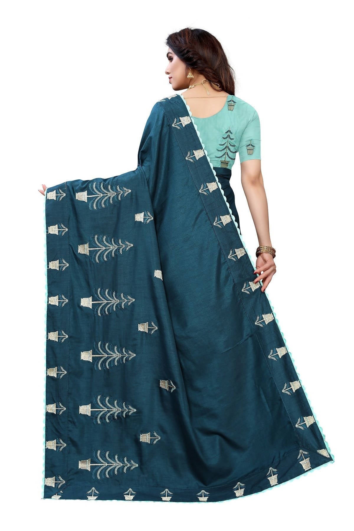 Vamika Rama Green Dola Silk Embroidery Saree (HELENA RAMA)