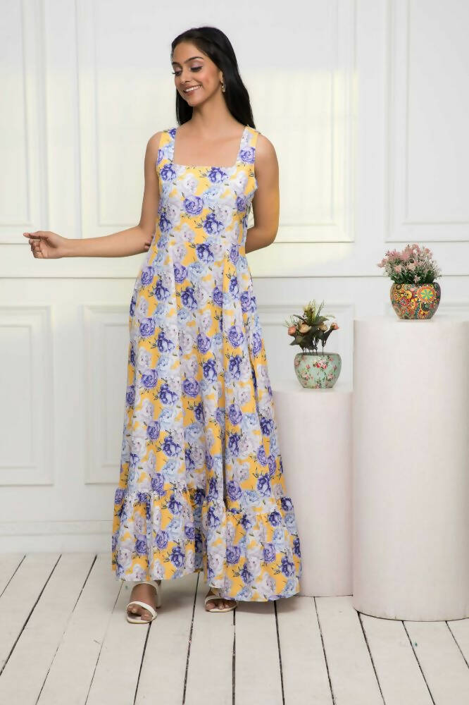 Myshka Women Multi-Floral Rayon A-Line Round Neck Dress