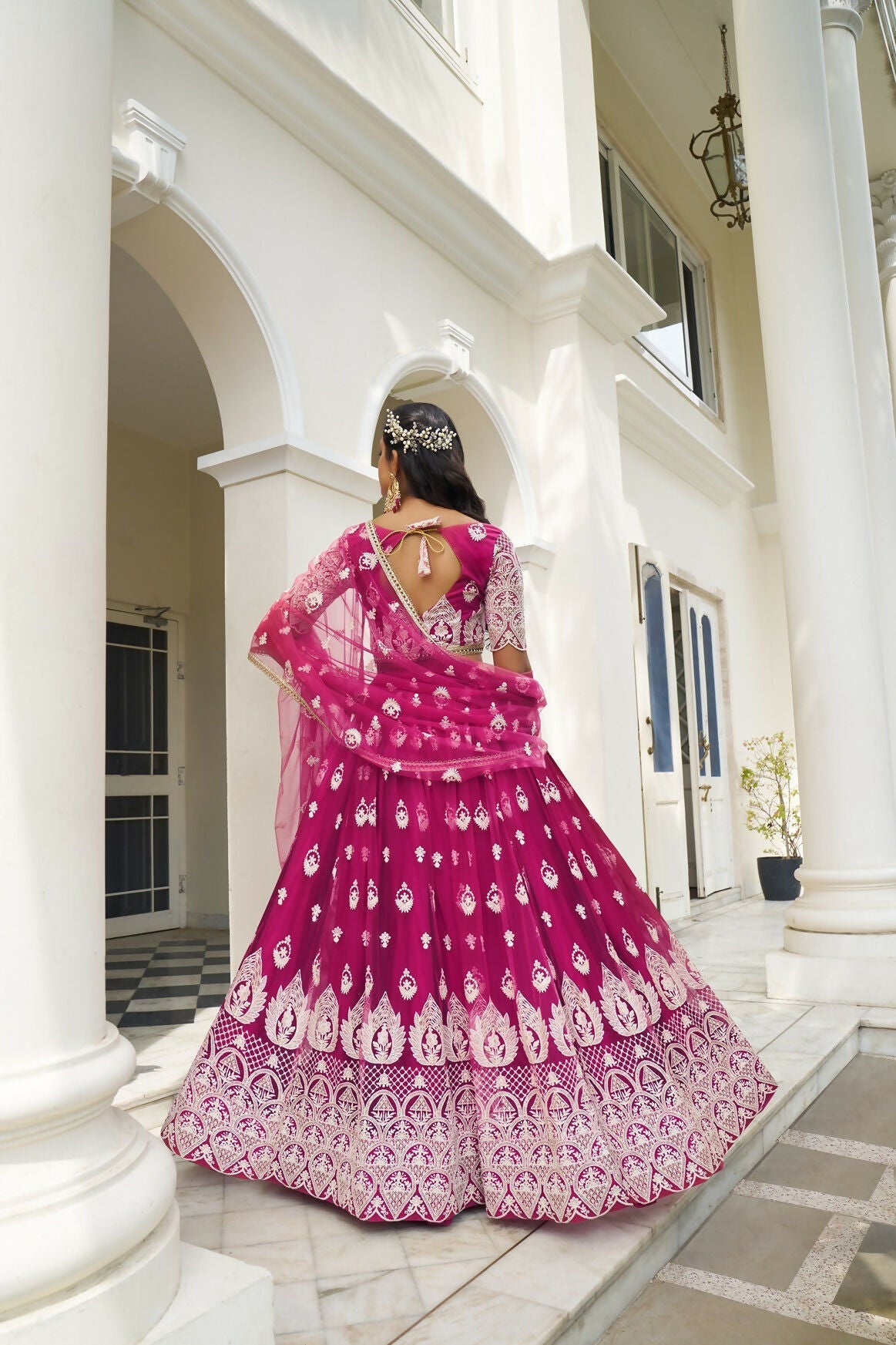 Eilara Glamorous Dark Pink Butterfly Net With Thread And Sequence Embroidered Work Fancy Lace Lehenga Choli For Wedding