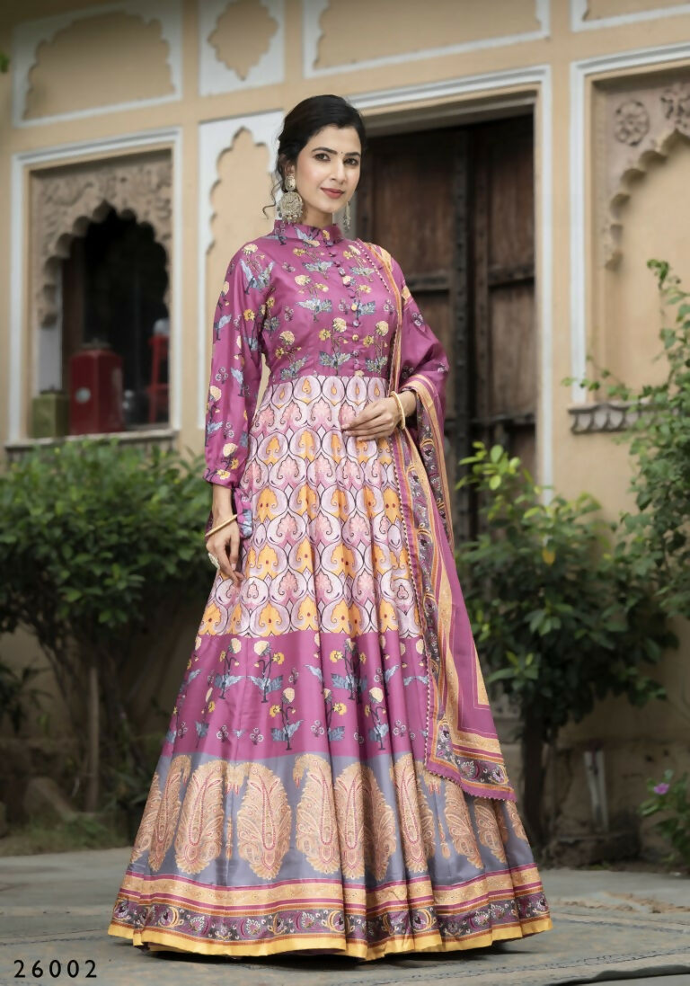 Wedding Designer Purple Soft Dola Silk Anarkali suit with Dupatta - Samanta