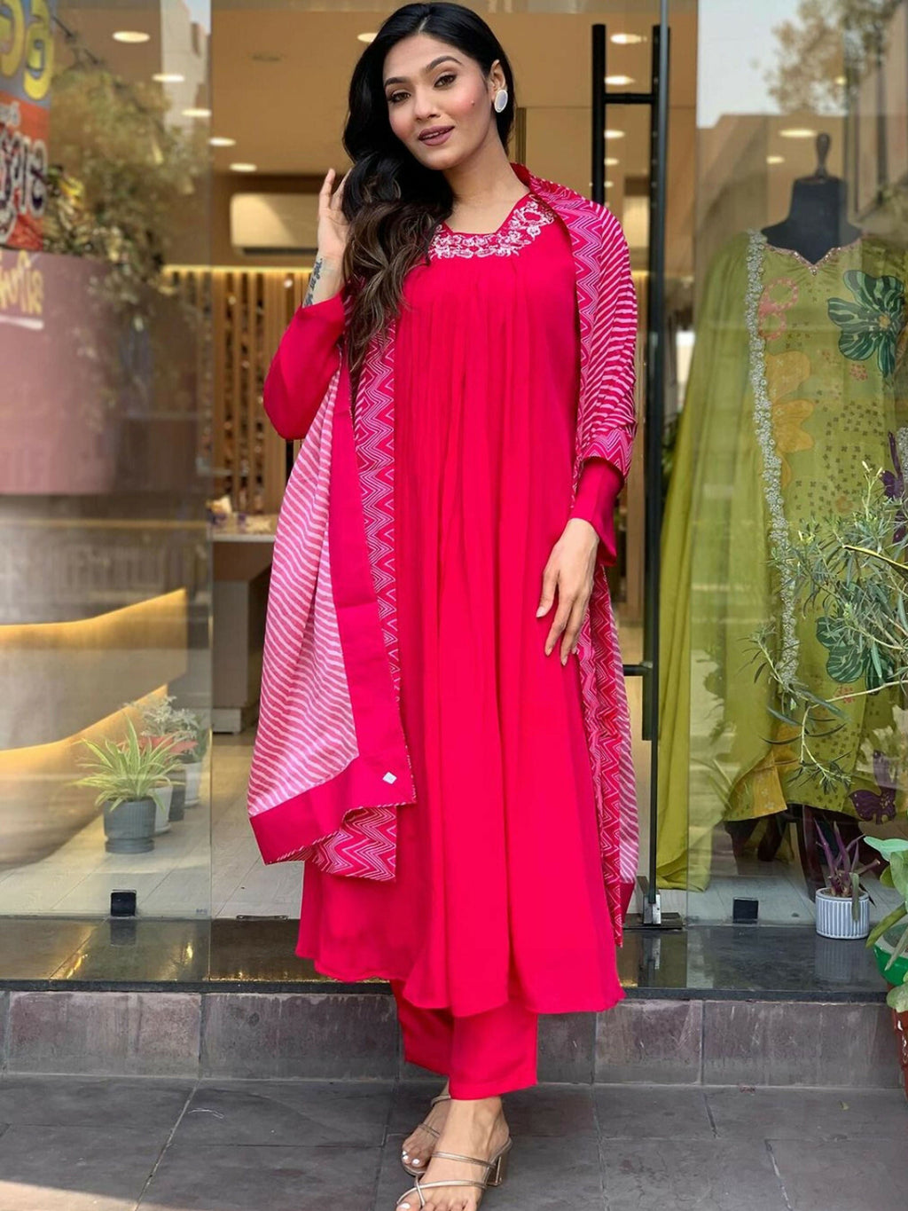 Partywear Designer Viscose Silk With Lining Red Stitched Suit With Dupatta - Tanisha