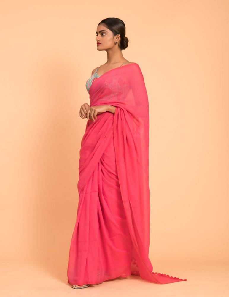 Suta Pink Solid Pure Cotton Saree