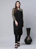 Ahalyaa Womens Black Crepe Rubber Print Cowl Style Kurta