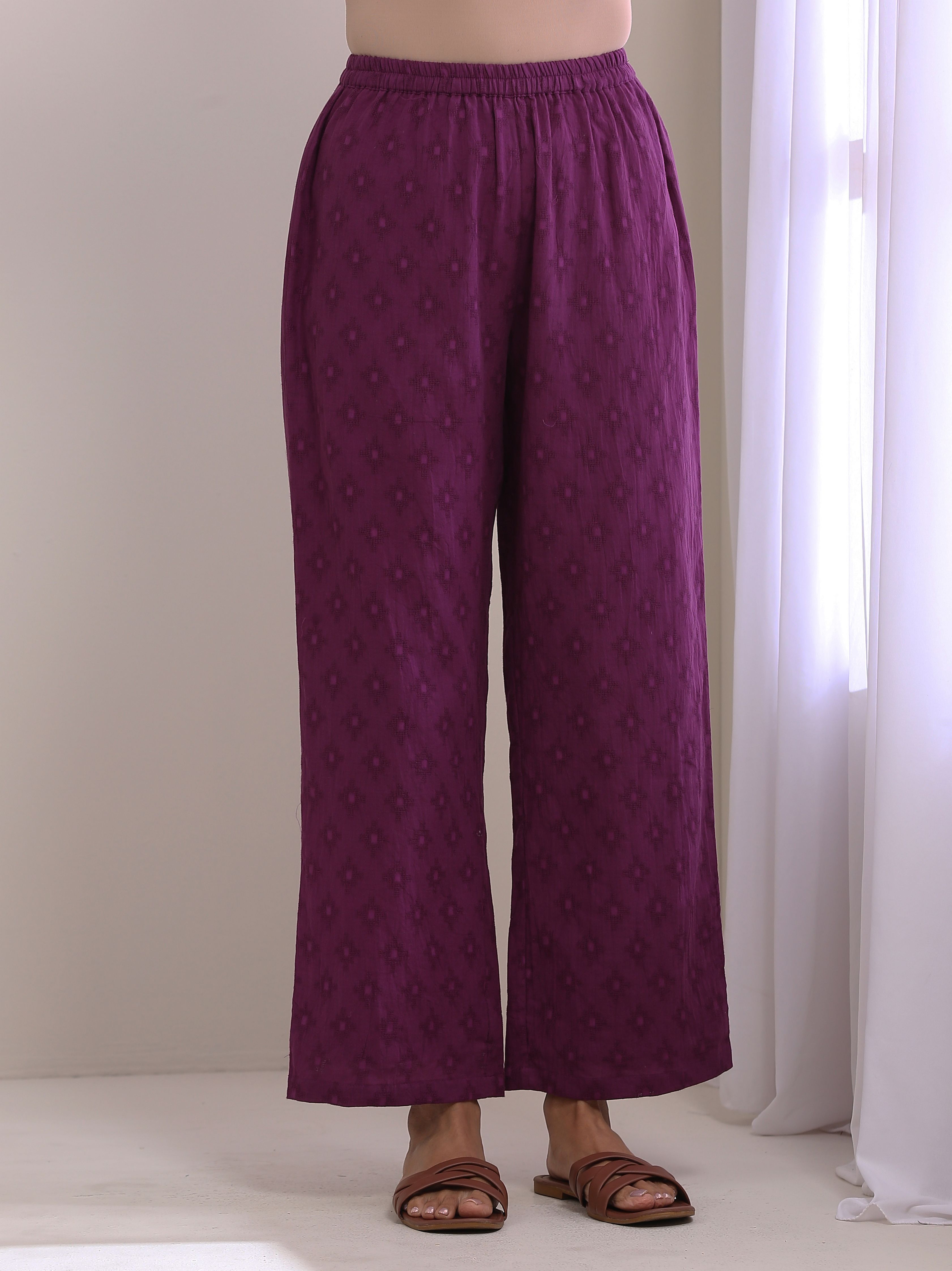trueBrowns Plum Purple Dobby Gathers Co-Ord Set