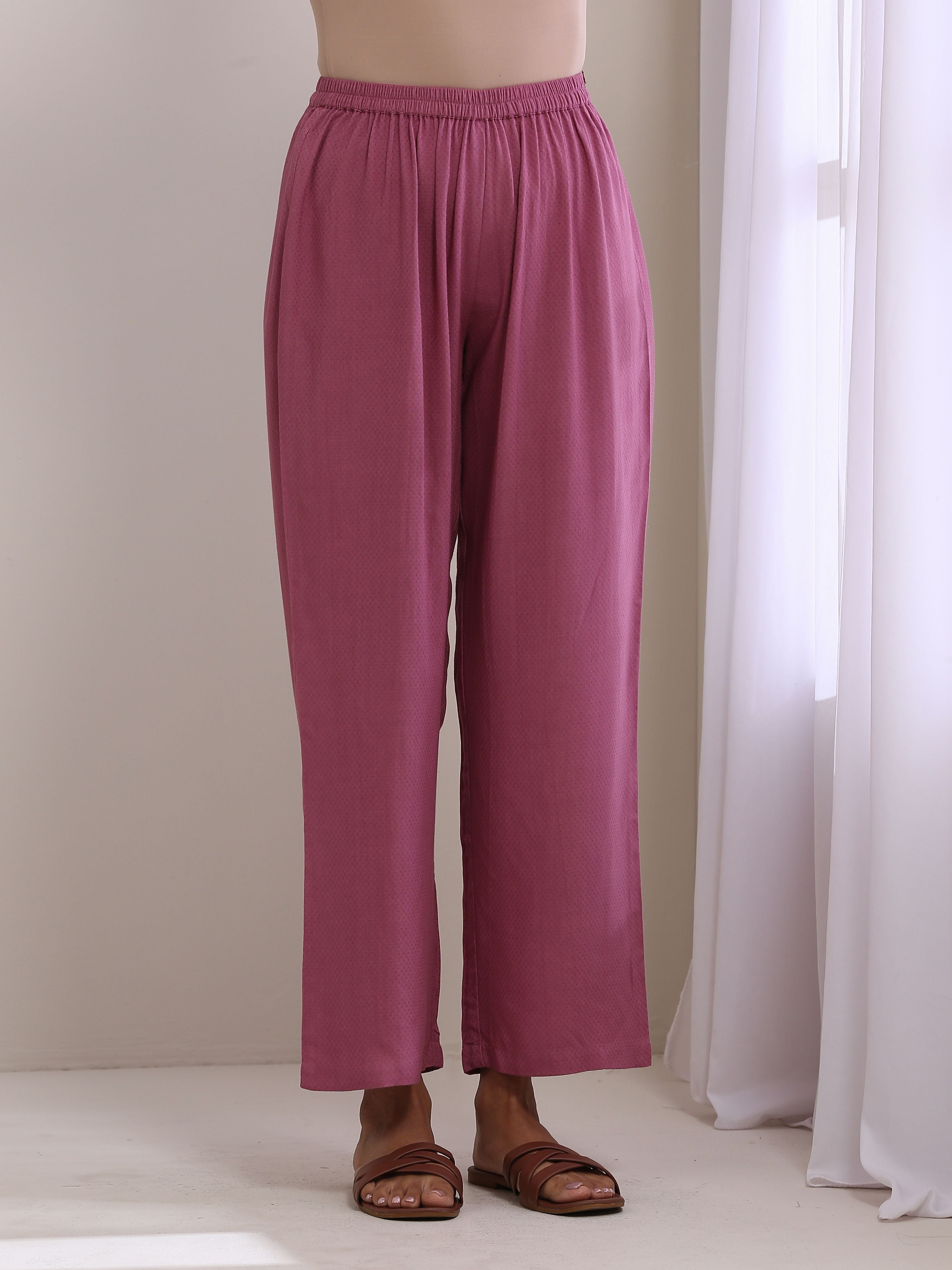 trueBrowns Onion Pink Dobby Anarkali Pant Set