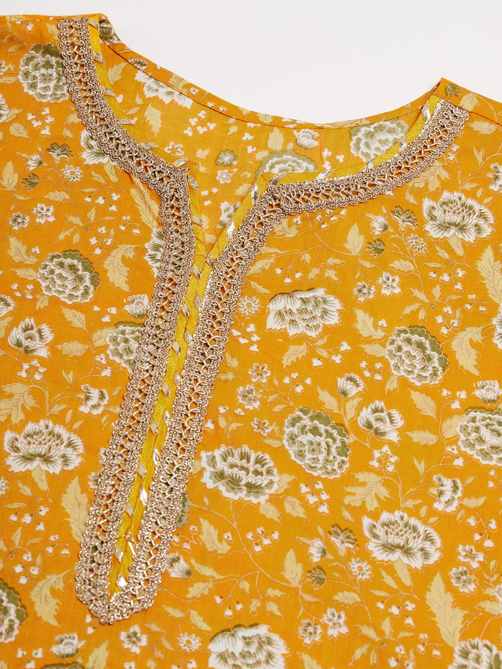 InWeave Women's Yellow Foil Print Gota Straight Kurta