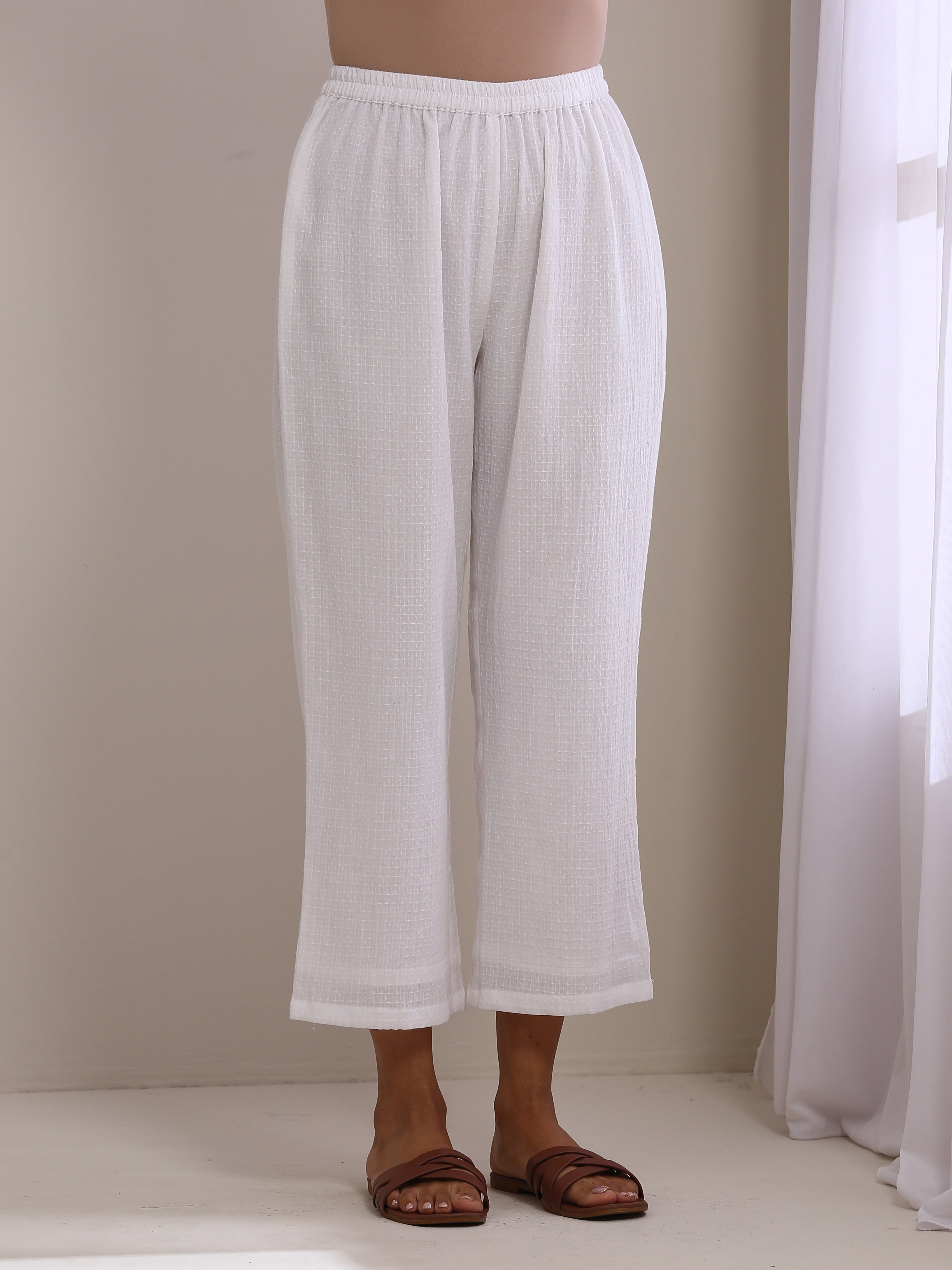 trueBrowns White Dobby Baggy Sleeve Co-Ord Set