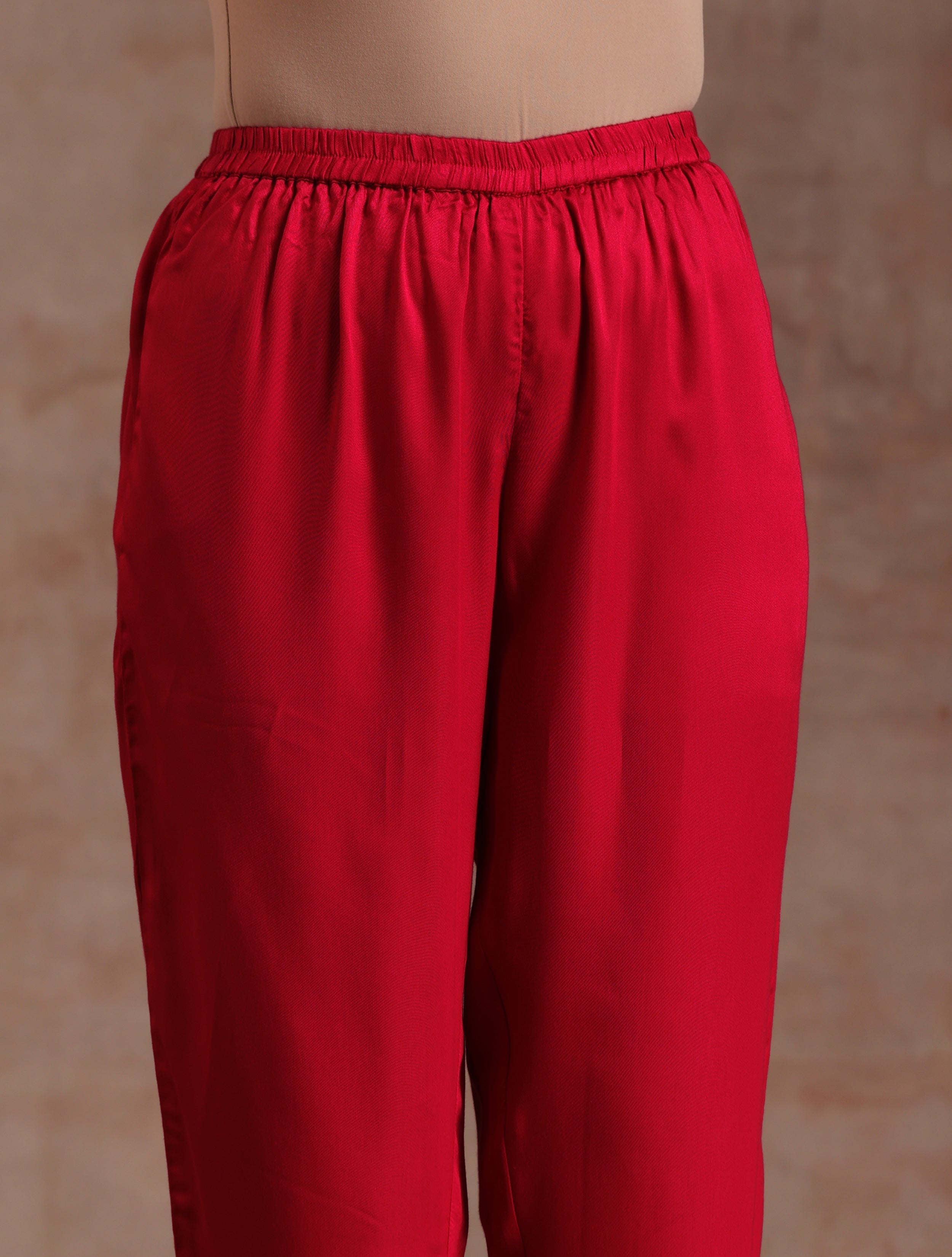 trueBrowns Red Modal Satin Oversized Round Co-Ord Set