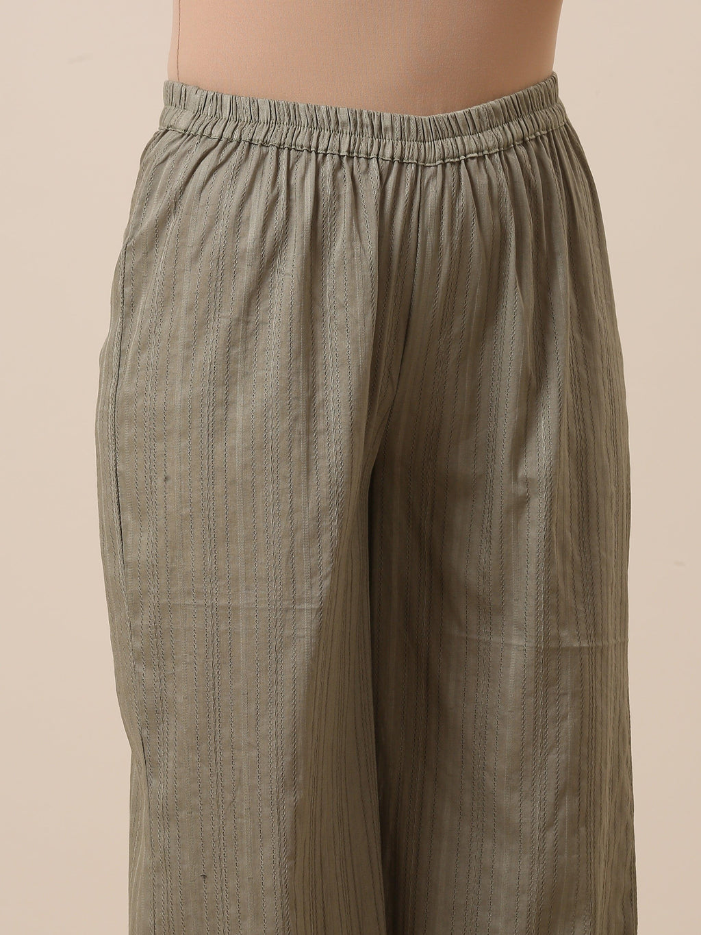 trueBrowns Cotton Olive Green Flared Slit Kurta Pant Set