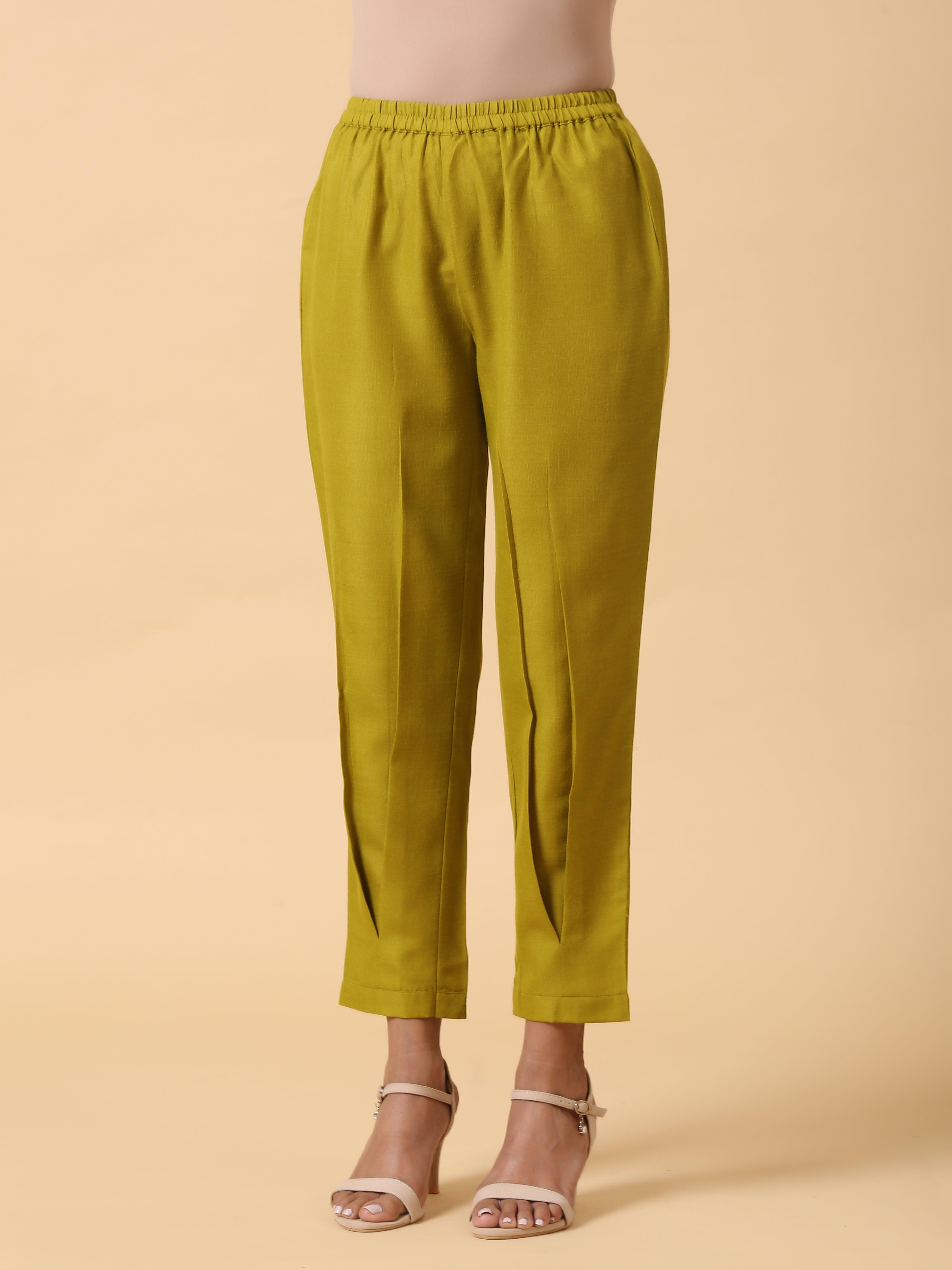 trueBrowns Cotton Linen Lime Green Pleated Co-Ord Set