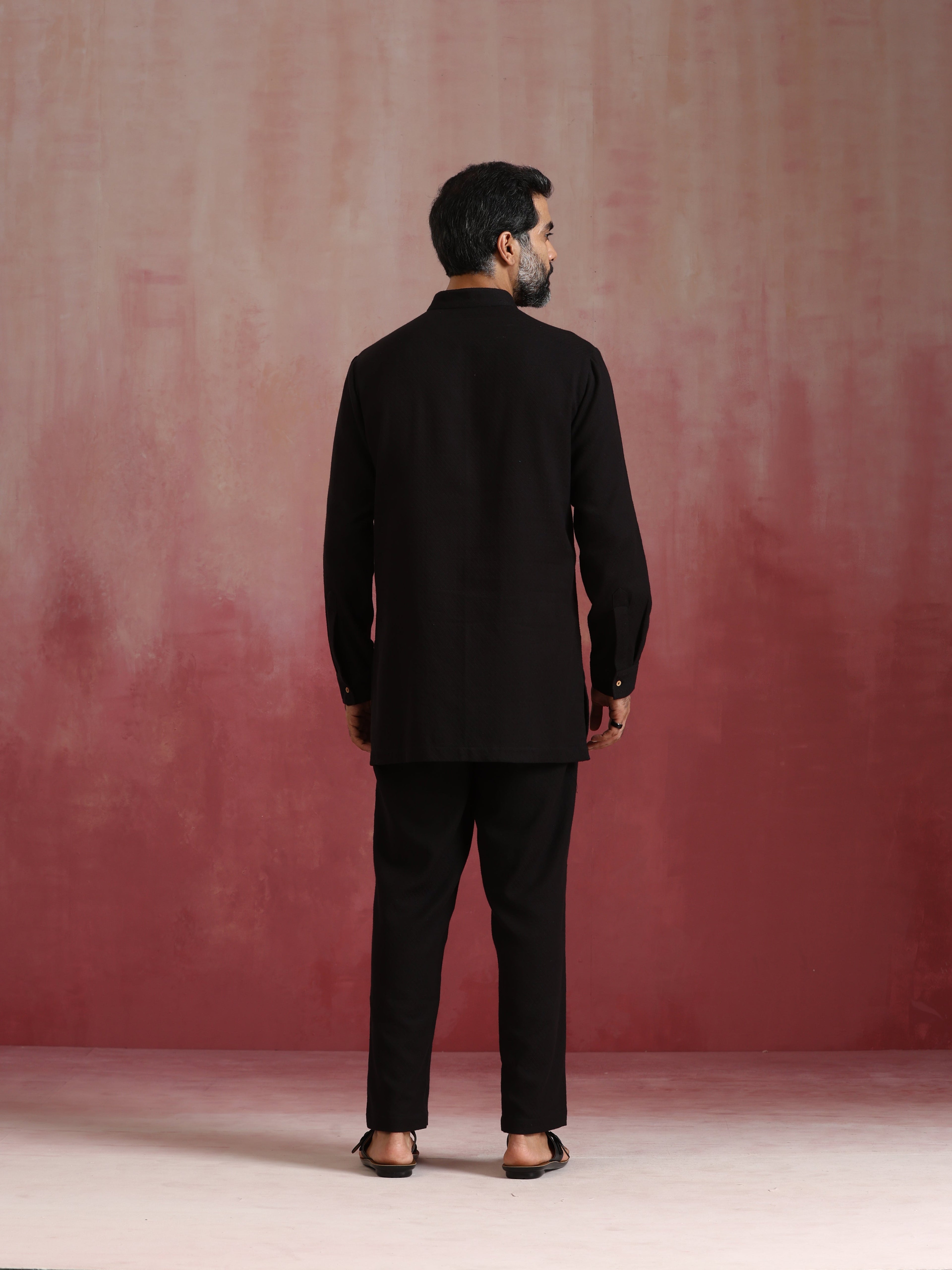 trueBrowns Men's Black Cotton Dobby Kurta Co-ord Set