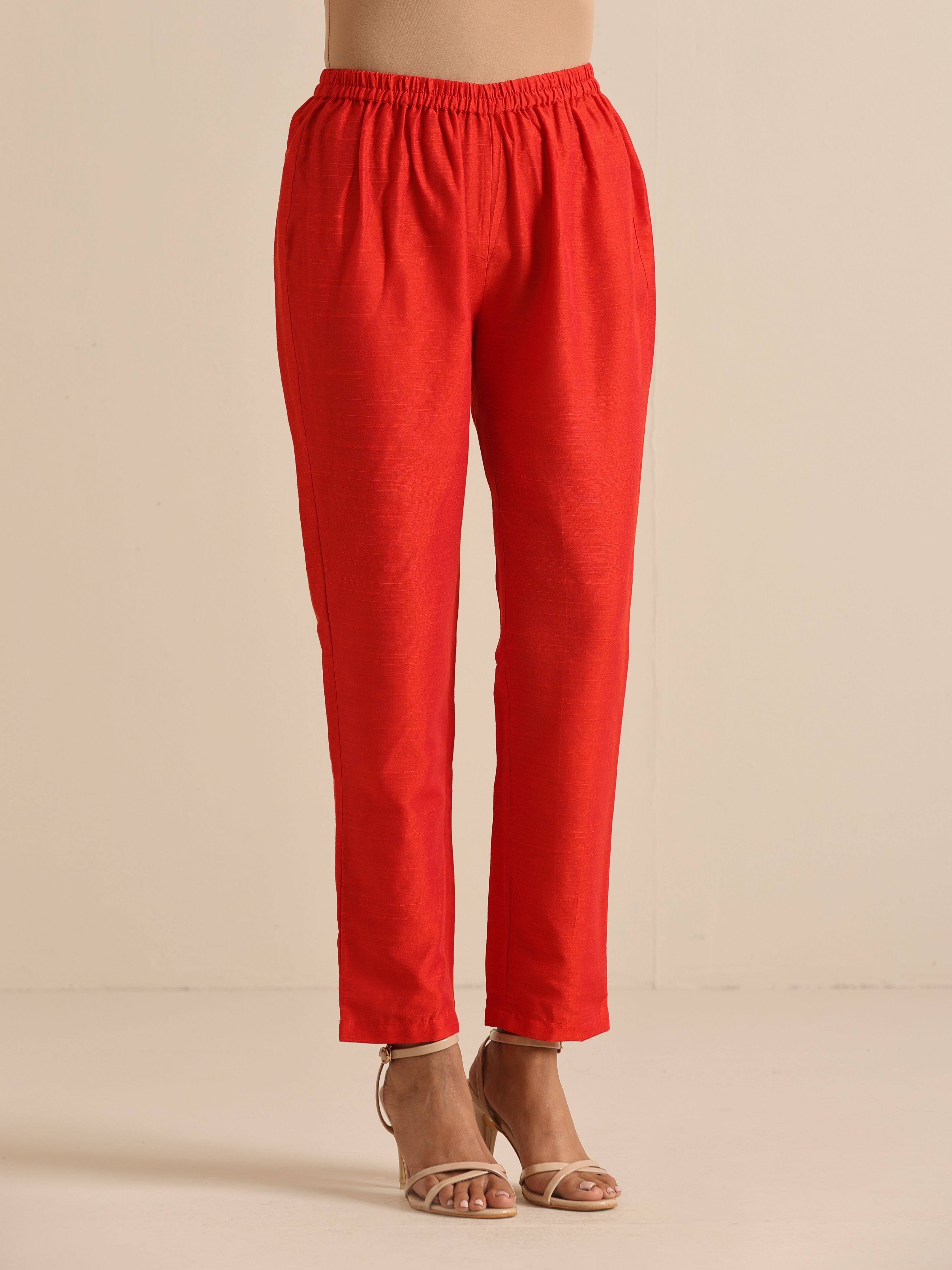 trueBrowns Orange Dupion Blend Angrakha Kurta Pant Set