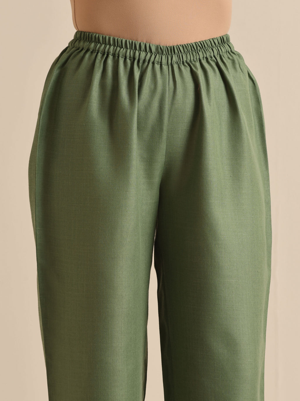 trueBrowns Olive Green Slub Relaxed Placket Co-Ord Set