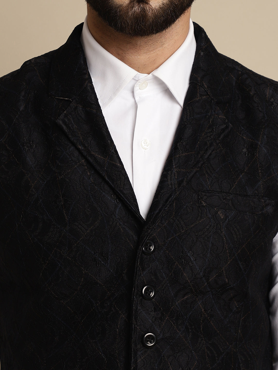 Even Apparels Men's Black Waistcoat with Notched Lapel