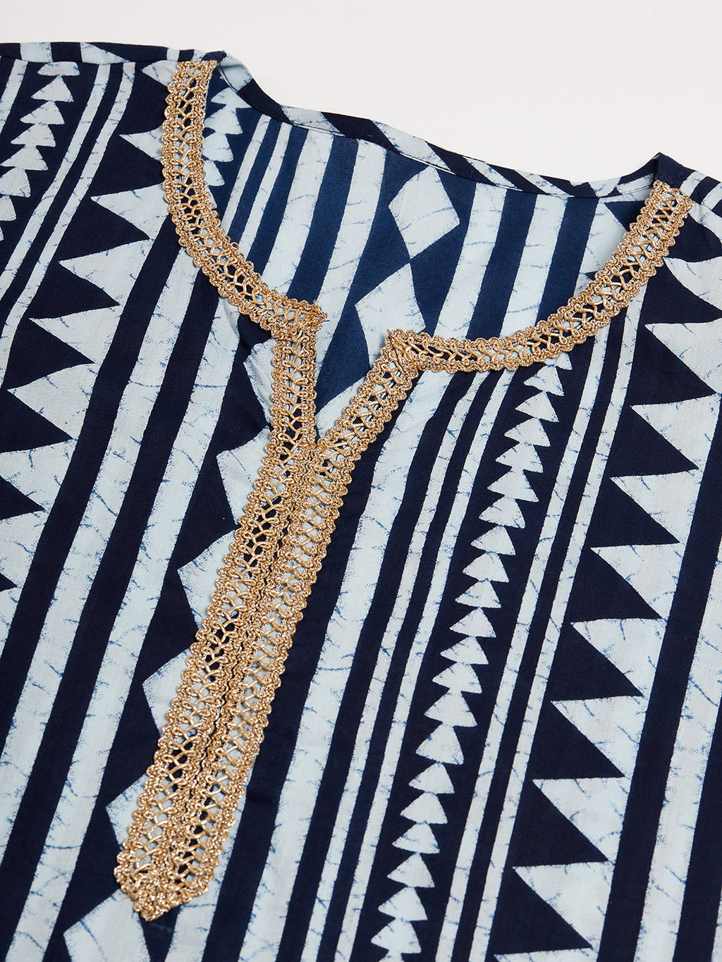 InWeave Women's White Navy Stripe Print Gota Straight Kurta