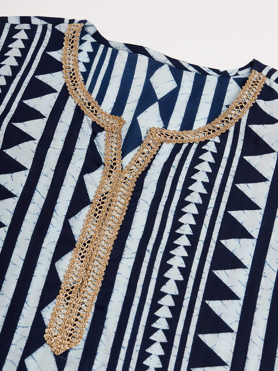 InWeave Women's White Navy Stripe Print Gota Straight Kurta