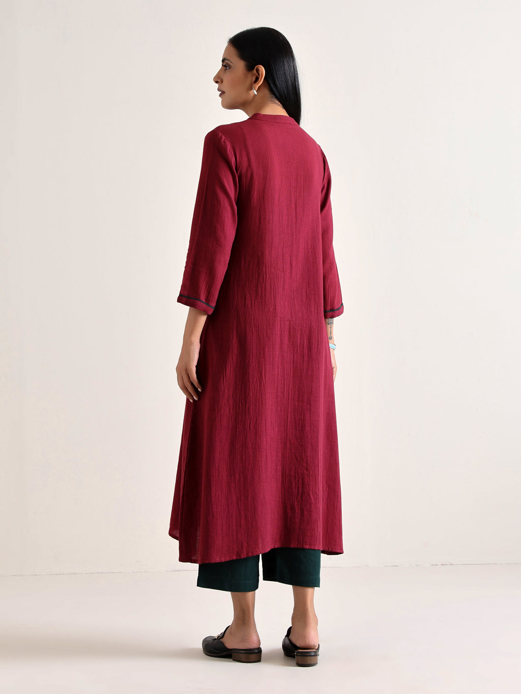 trueBrowns Maroon Placket Kurta Pant Set