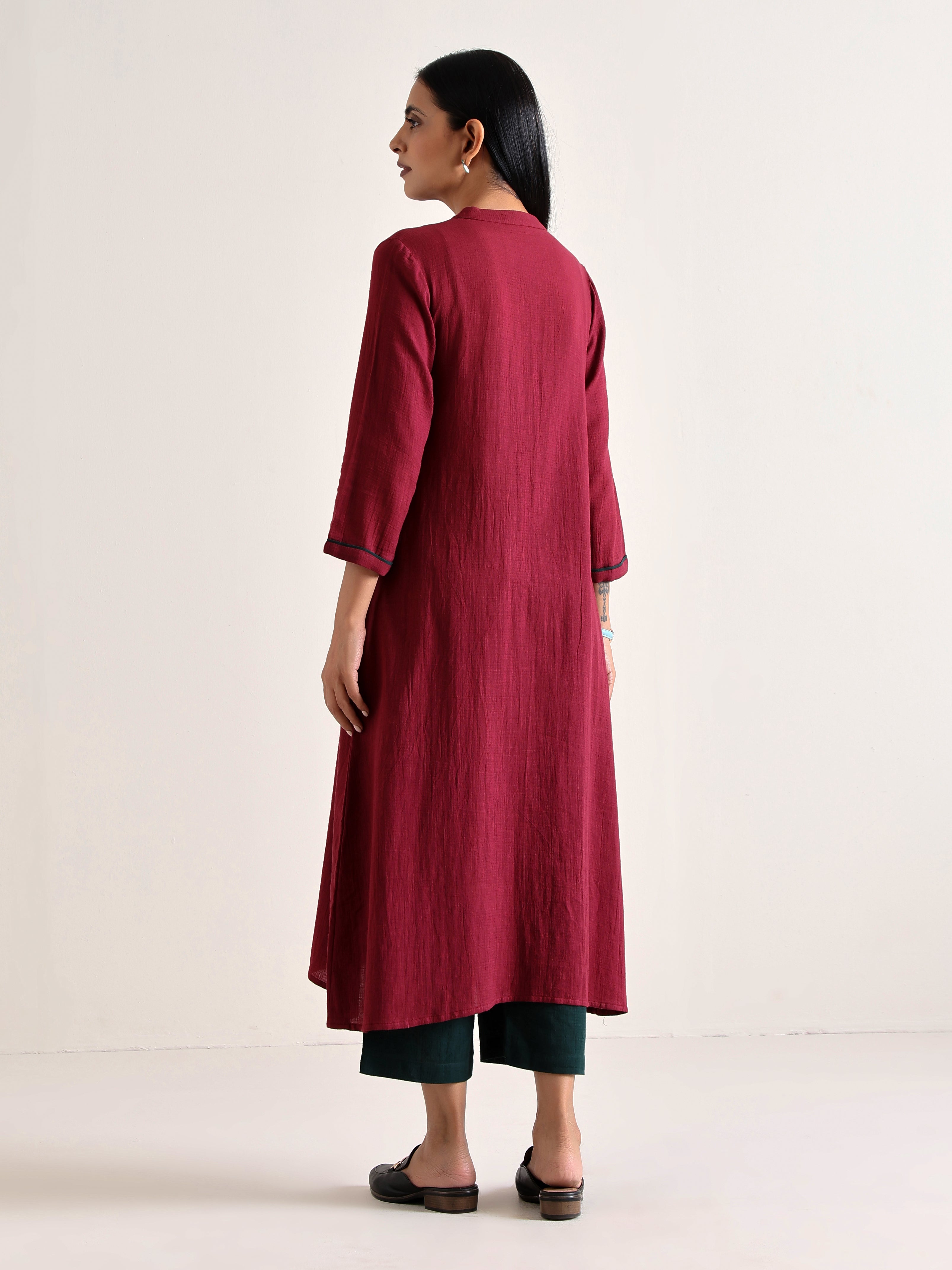 trueBrowns Maroon Placket Kurta Pant Set