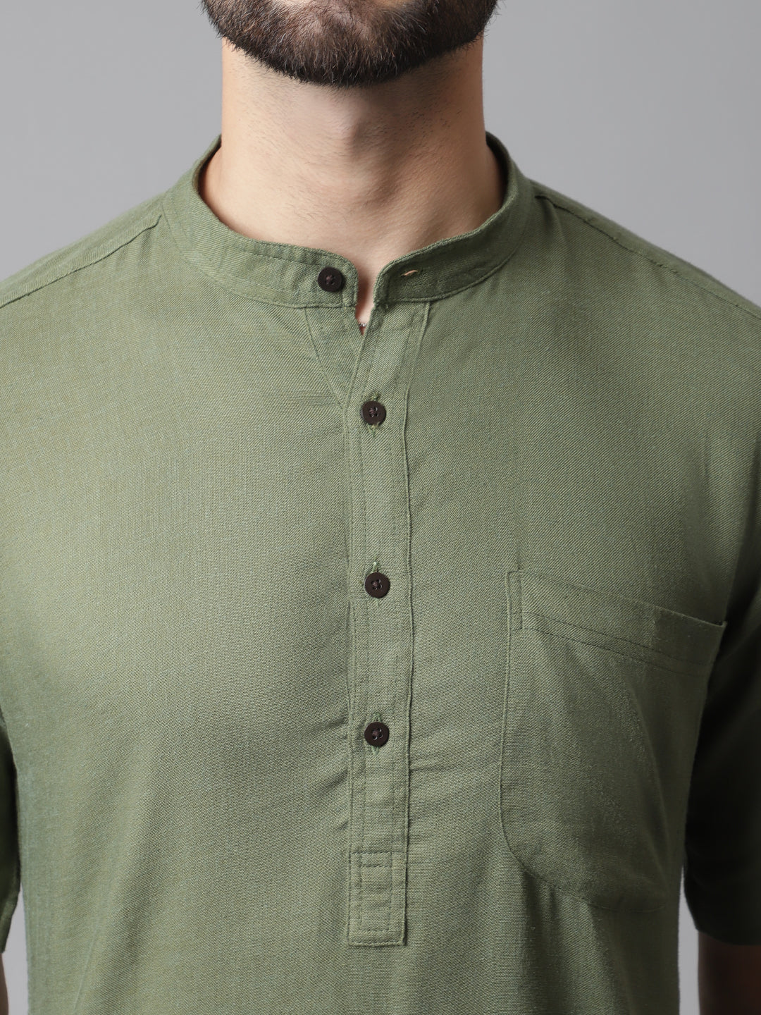 Even Apparels Green Pure Cotton Kurta With Band Collar
