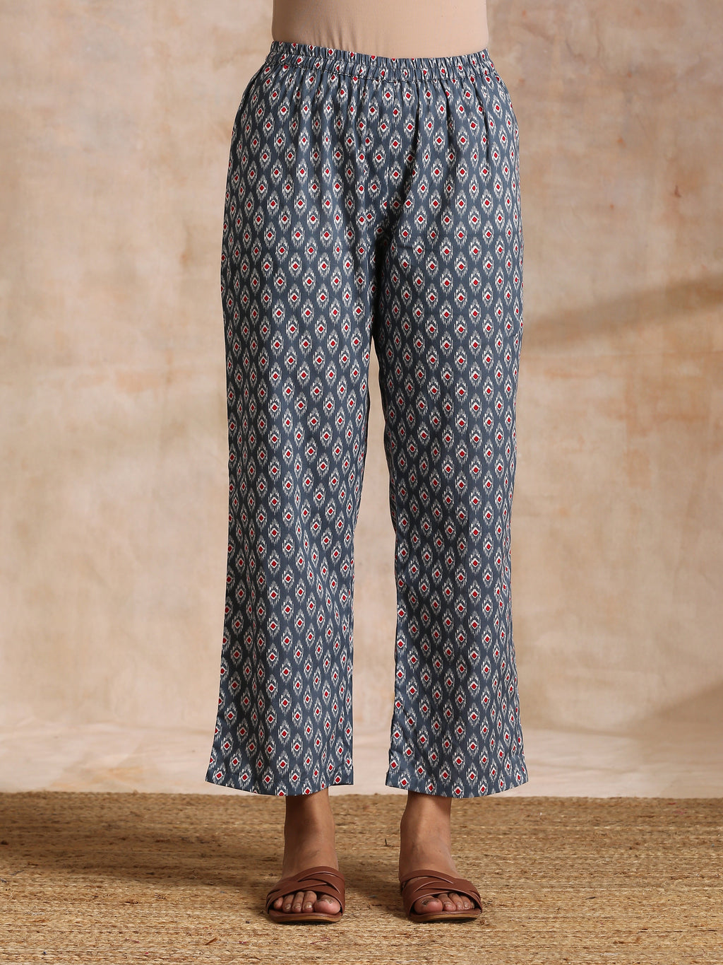 trueBrowns Steel Grey Ikat Print Cotton Gathers Co-Ord Set
