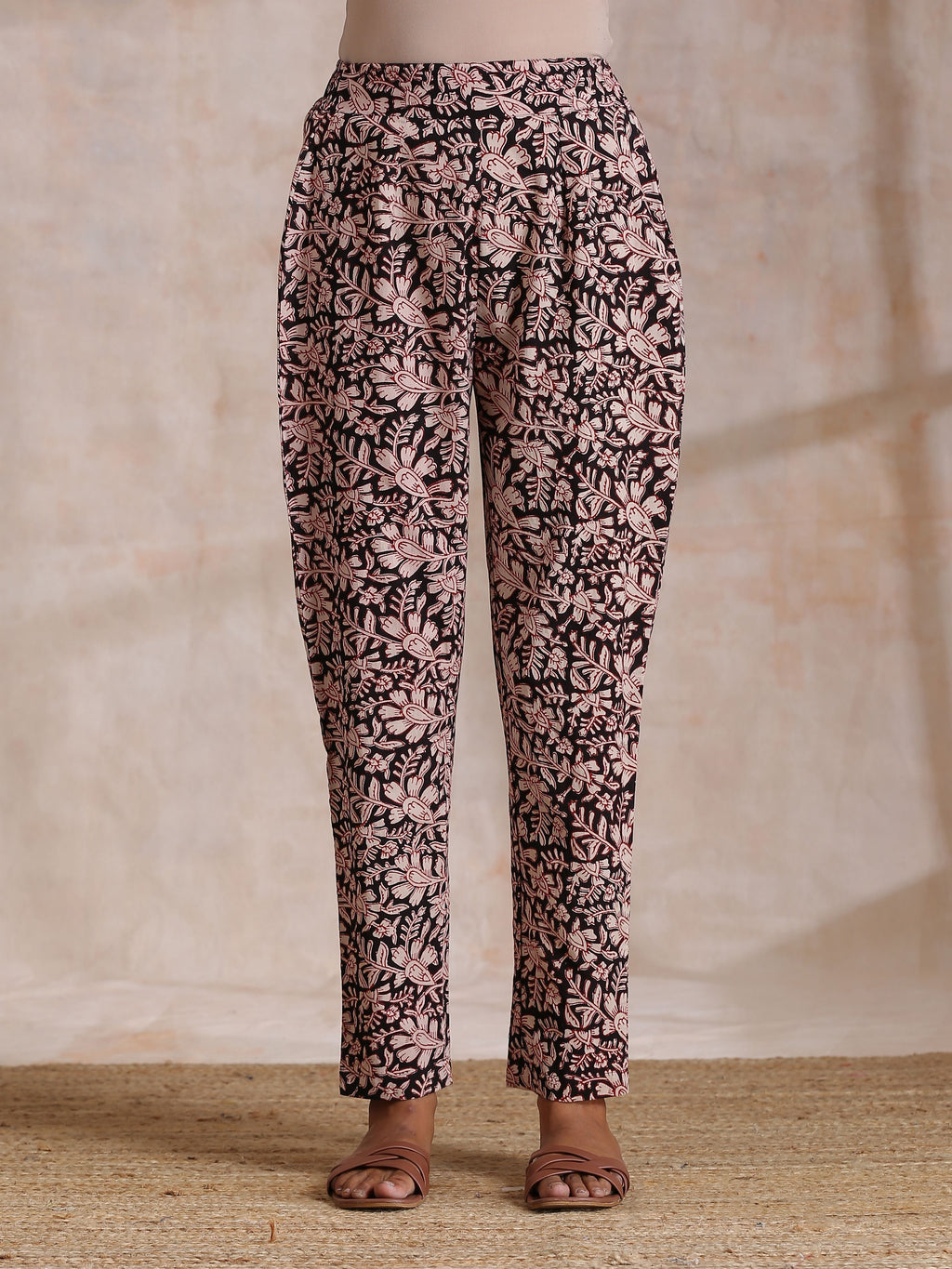 trueBrowns Black Floral Overall Bagru Print Cotton Pant Suit Set