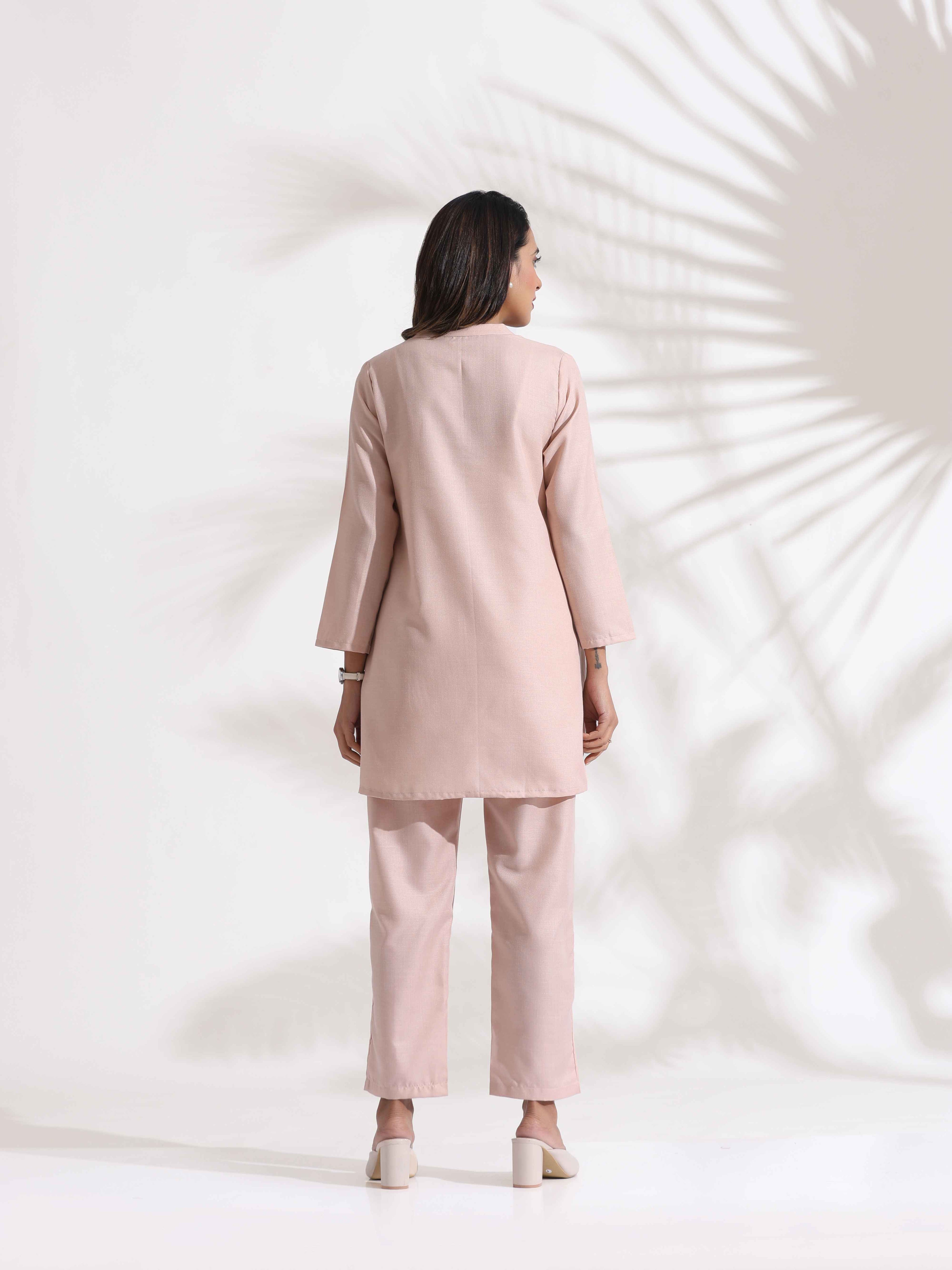 trueBrowns Light Pink Slub Co-ord Set