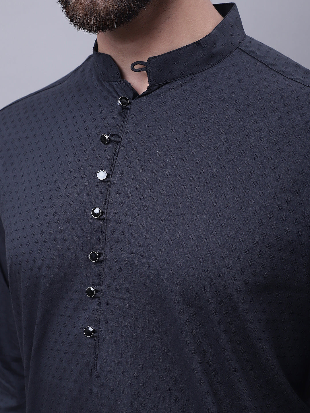 Even Apparels Black Pure Cotton Kurta With Band Collar