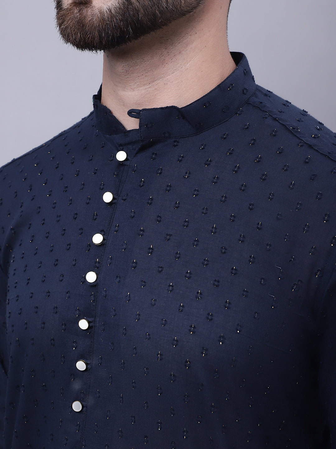 Even Apparels Blue Pure Cotton Kurta With Band Collar