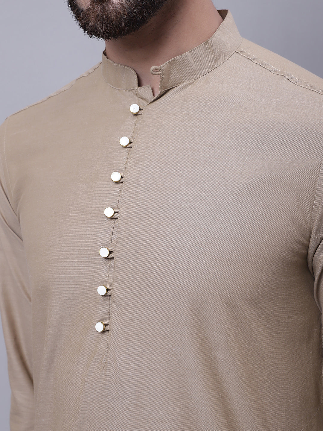 Even Apparels Beige Pure Cotton Kurta With Band Collar