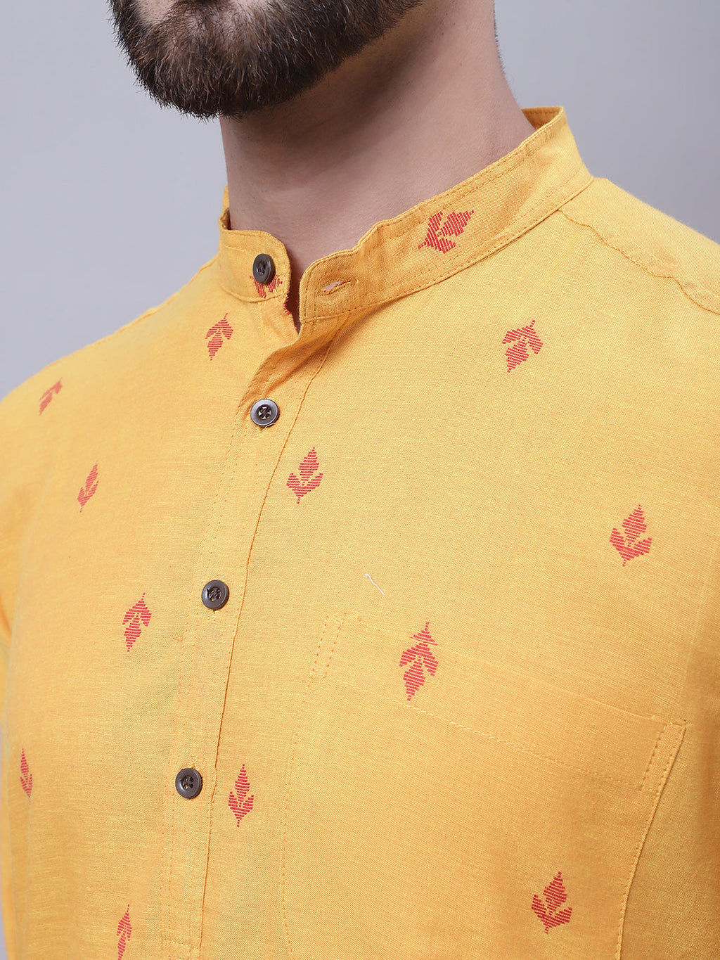 Even Apparels Yellow Pure Cotton Kurta With Band Collar