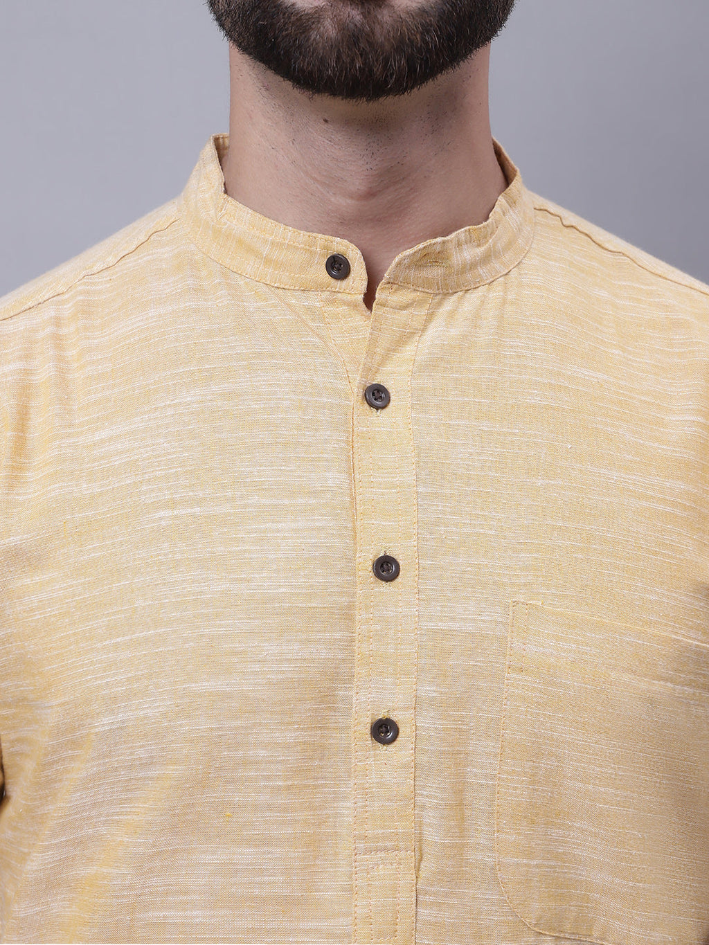 Even Apparels Yellow Pure Cotton Short Sleeves Kurta With Band Collar