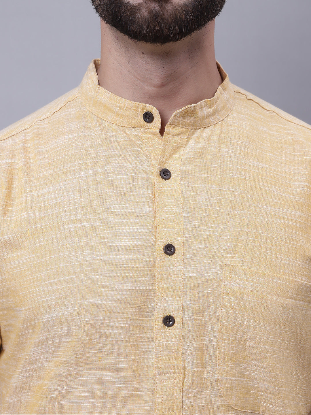 Even Apparels Yellow Pure Cotton Short Sleeves Kurta With Band Collar