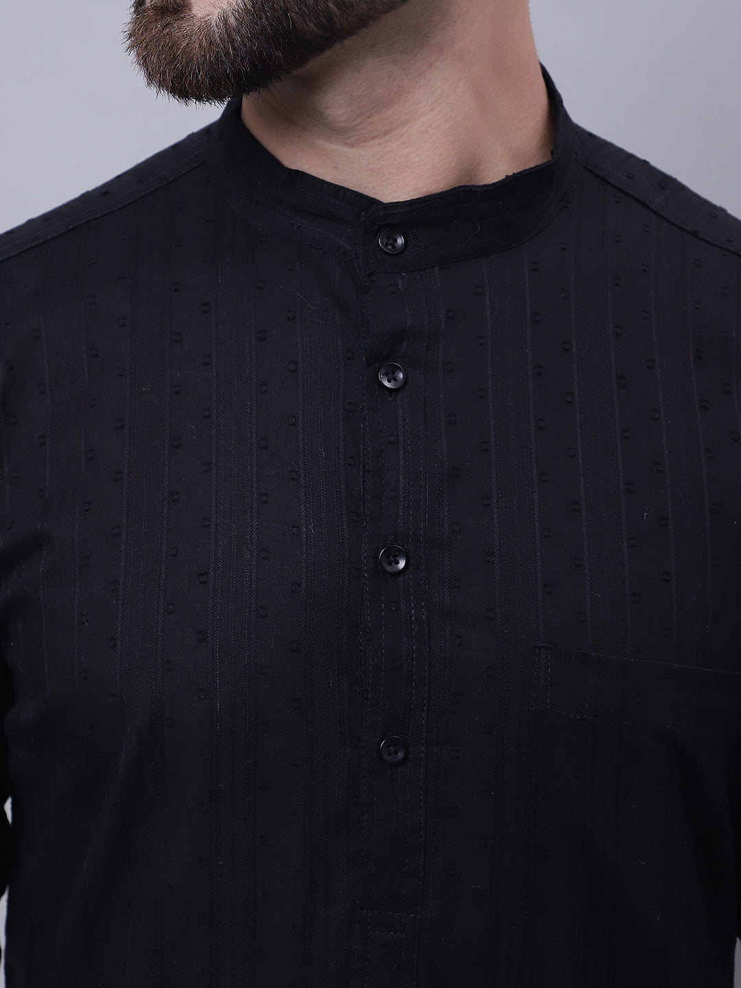 Even Apparels Black Pure Cotton Kurta With Band Collar
